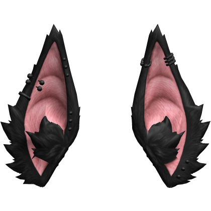 Vkei Emo Black Bat Fur Ears W/ Black Piercings