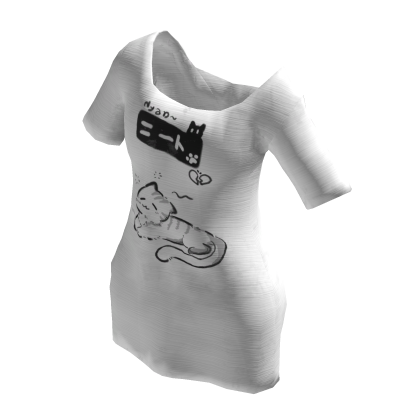 Neet Cat Oversized off shoulder Shirt - White