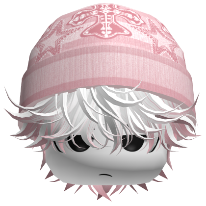Messy Spikey Hair W/ Skater Beanie White&Pink Roblox item