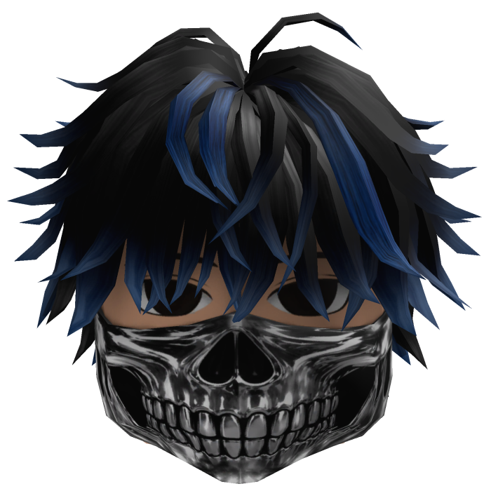 Messy Hair w/ Skull Mask (Black/Blue)