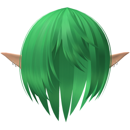 Green Soft Emo Sleek Anime Messy Hair w/ Elf Ears