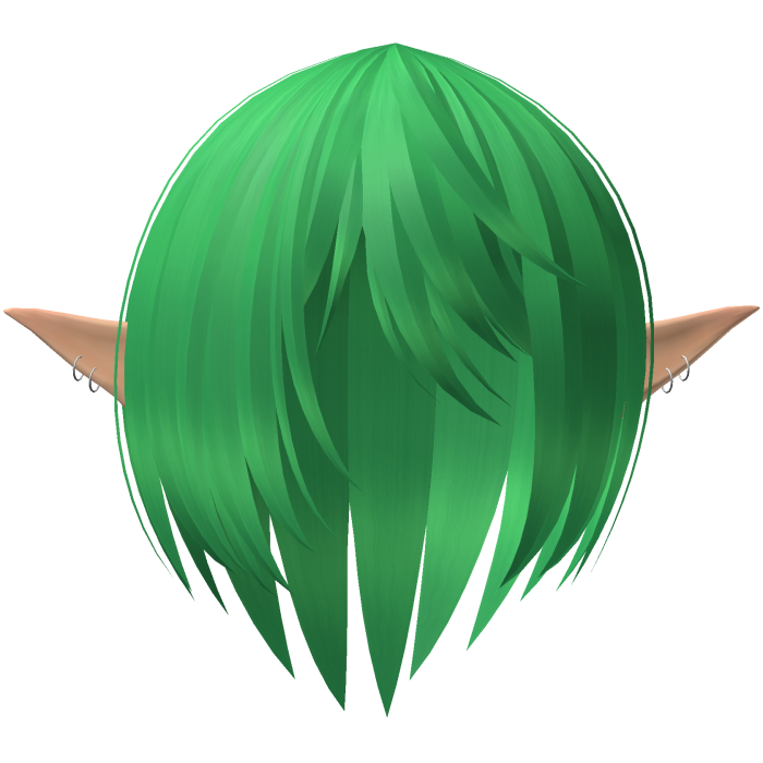Green Soft Emo Sleek Anime Messy Hair w/ Elf Ears