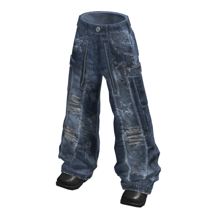 Distressed Baggy Cargo Pants (Blue)