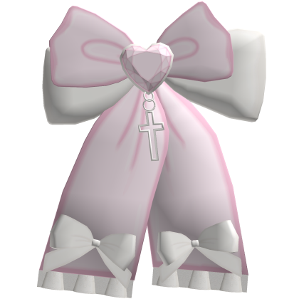 ♡ : cute cross heart bow hair clip in pink Roblox item