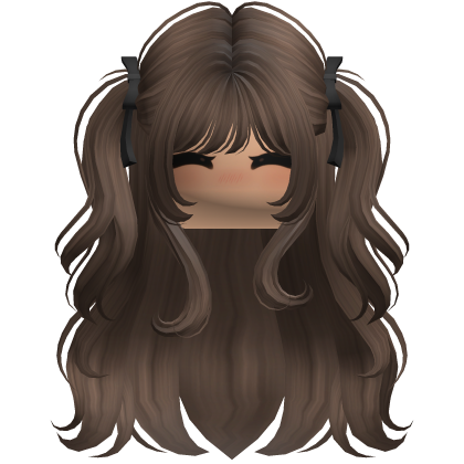 Brown Half Up Pigtails w Black Bows Cute Blush Roblox catalog item