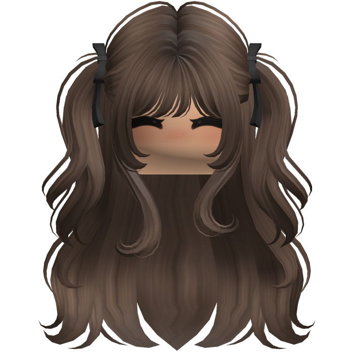 Brown Half Up Pigtails w/ Black Bows & Cute Blush