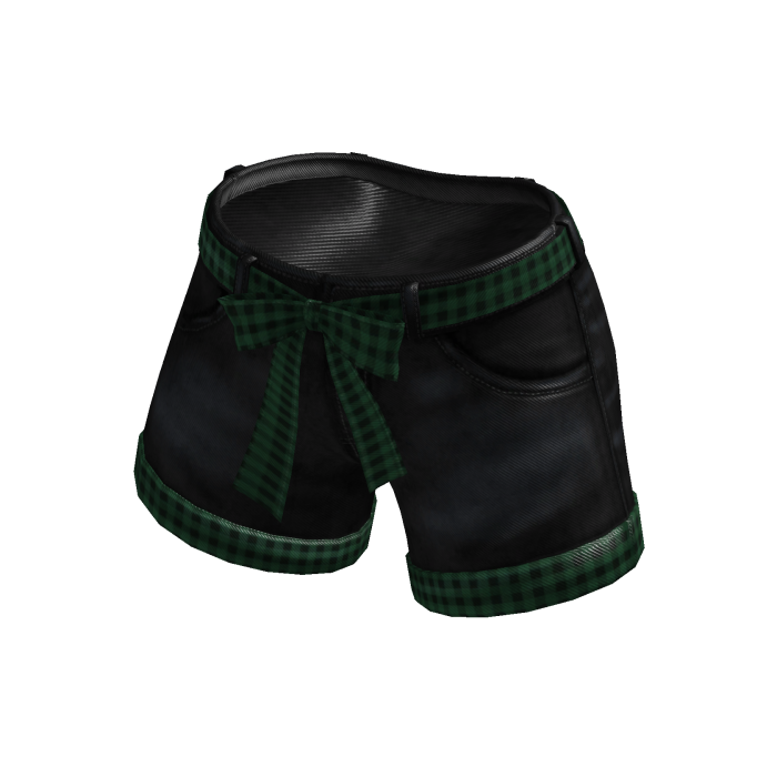 ✨Bow Belt Folded Black  Shorts / Green Gingham