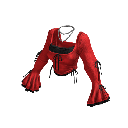 Red Vintage Coquette Ruffle Longsleeve