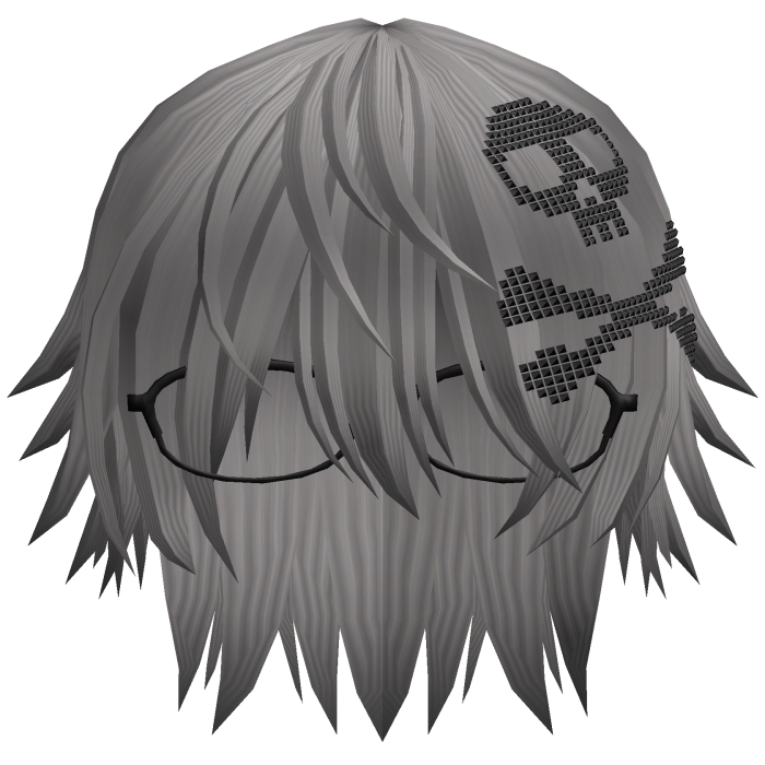 Emo Vkei Moe Boy Hair w Skull + Glasses Dusty Grey