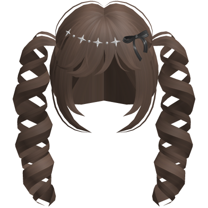 ♡ Cute Curly Drill Pigtails w/ Bow (Brown) Roblox item