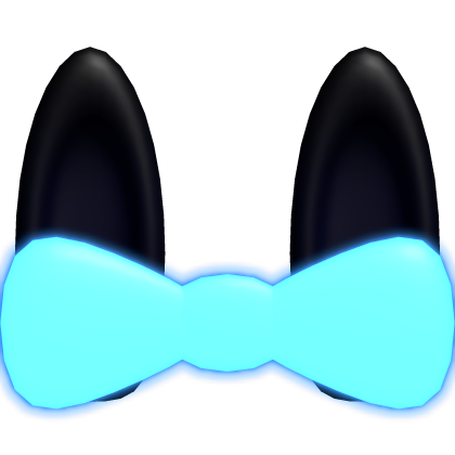 (GLOWING) adorable black bunny ears w blue bow Roblox item