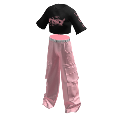 Y2K Cargo Pants & Cropped Shirt Eternos Black/Pink