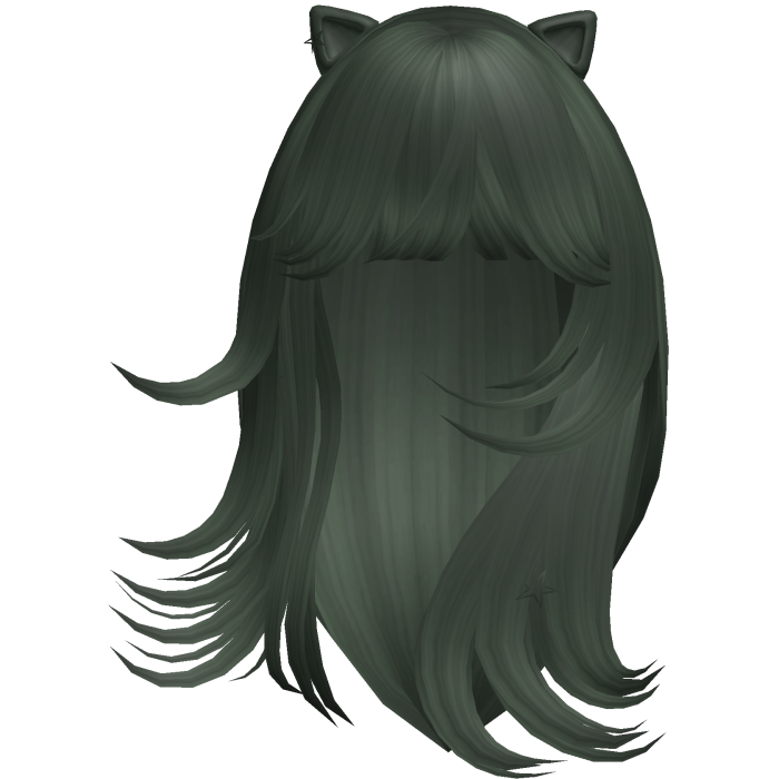 Wispy Flowy Cat Ears Hair (Dark Green)