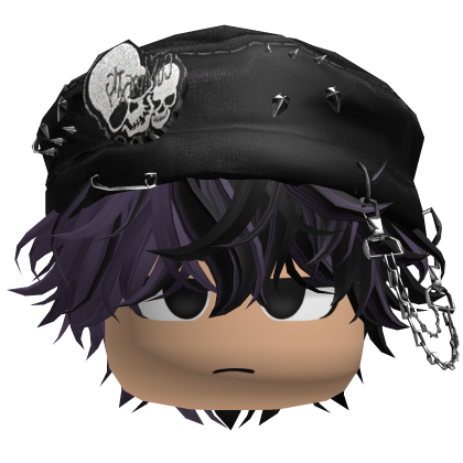 Fluffy Purple&Black Hair W/ Emo Beret & Side Glare Roblox item