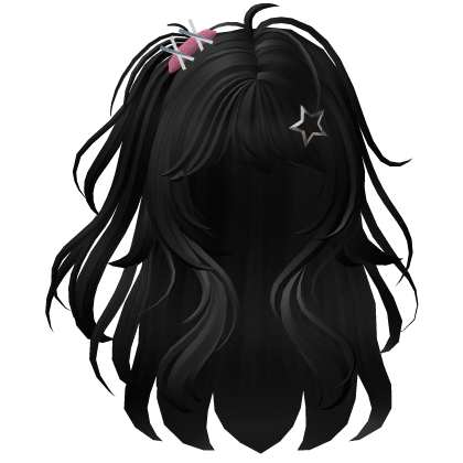 ✅Black Side Ponytail Wavy Soft Clips Hair w/bang Roblox item