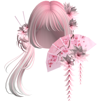 Side Ponytail w/ Cherry Blossoms & Fan