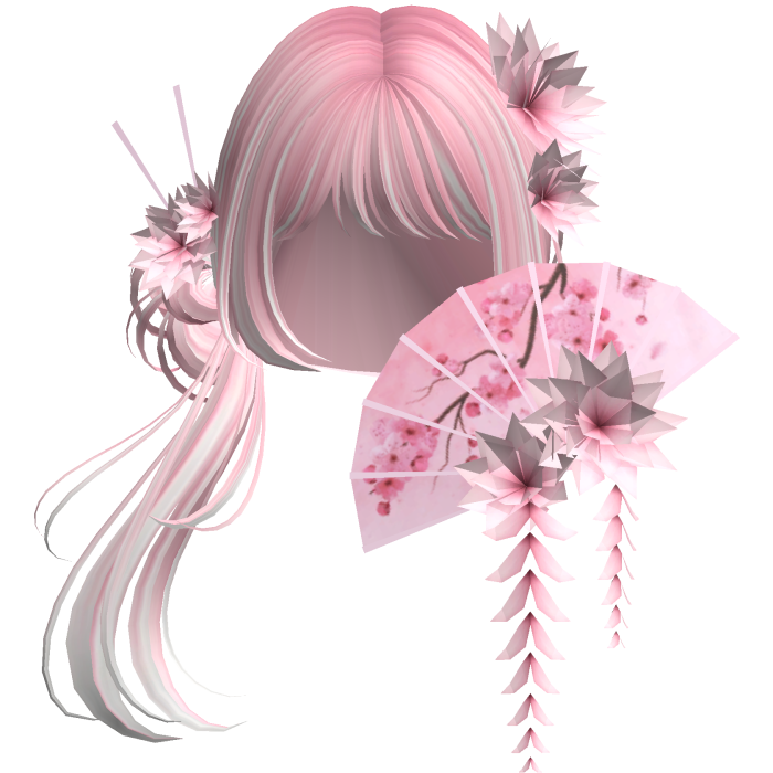 Side Ponytail w/ Cherry Blossoms & Fan