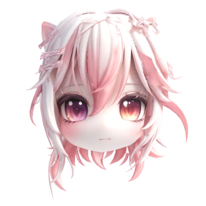 anime chibi girl head with cat ear Peach Pink