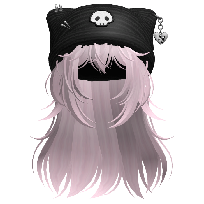 Emo Kawaii Skull Beanie W/ Wolfcut Pink