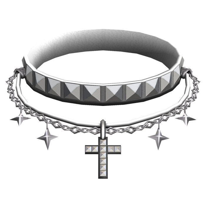 White Gothic Choker w Layered Necklaces Studded