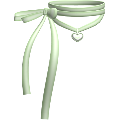 Green Kawaii Heart Charm Coquette Ribbon Choker