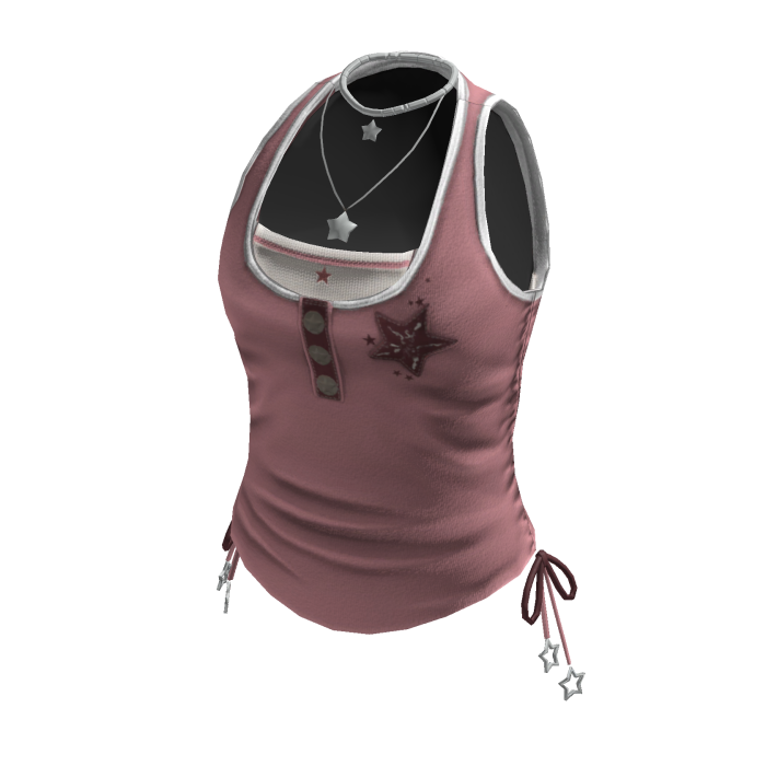 Y2K Ruched Star Tank Top w/ Necklace (Pink)
