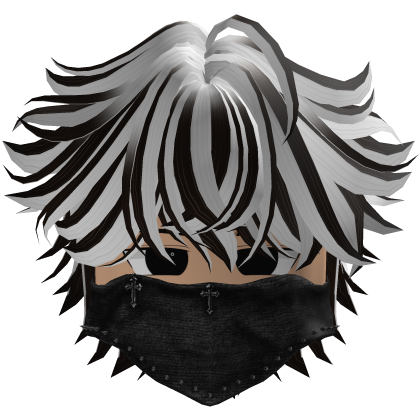 messy fluffy anime hair with a Y2K mask (White) thumbnail