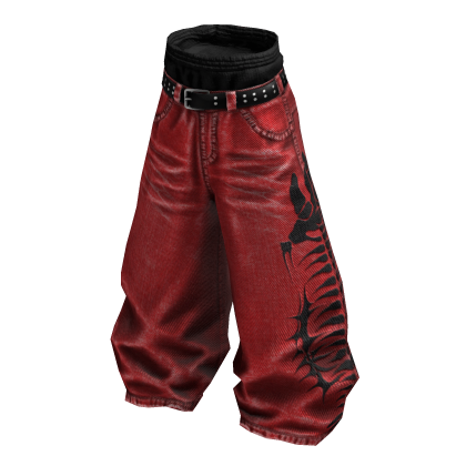 Red Y2K Fishbone Baggy Skater Denim