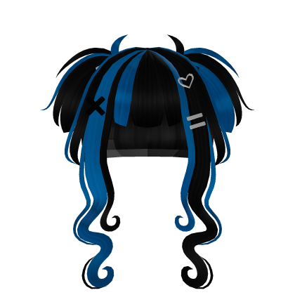 Messy Twin-Tail Curls - Black & Blue (line) Roblox item