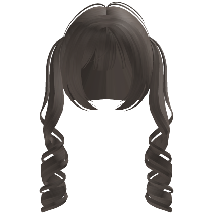 cute curly blunt bang pigtails in dust brown