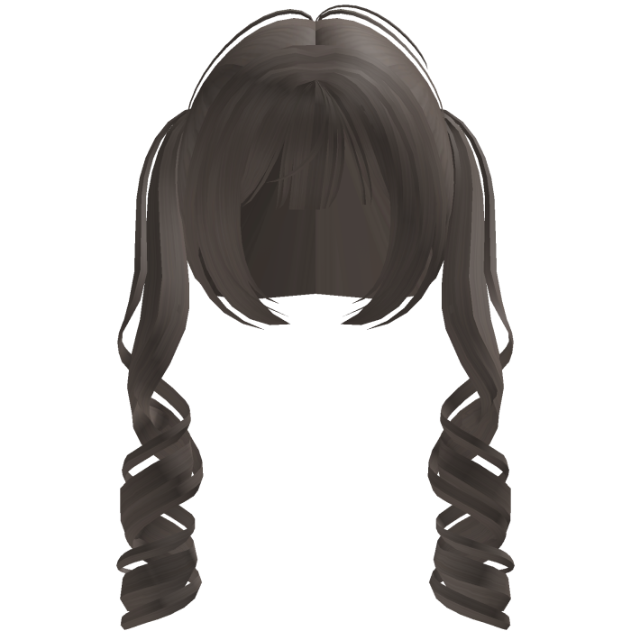 cute curly blunt bang pigtails in dust brown