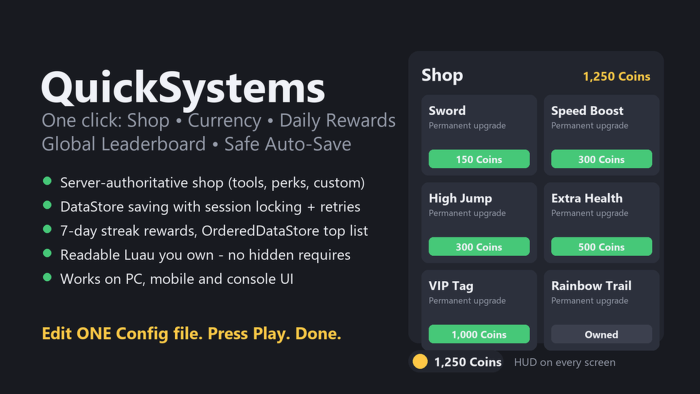 QuickSystems: Shop, Currency, Daily Rewards, Save preview 1