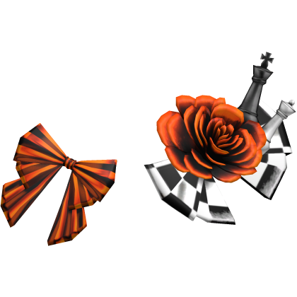 Checkered Chess Bow Headpiece w Rose in Orange