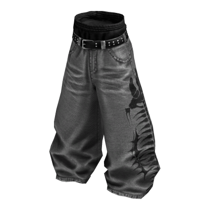 Gray Y2K Fishbone Baggy Skater Denim