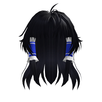 Shrine Maiden Long Black Hair w/ Blue Cuffs Roblox item