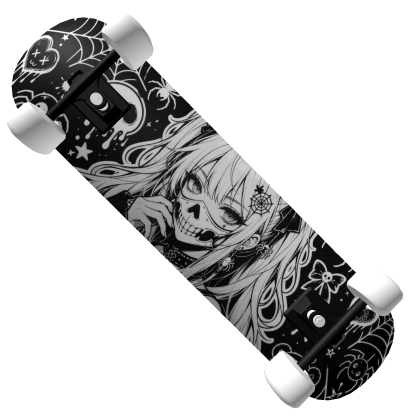 Anime Skull Girl Skateboard - Black Spider Gothic