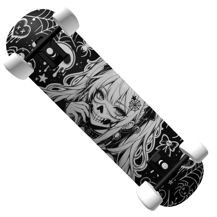 Anime Skull Girl Skateboard - Black Spider Gothic