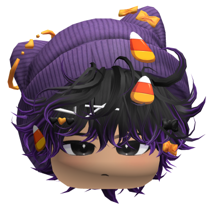 Rumpled Messy Hair w/ Candy Beanie (Black&Purple) Roblox item