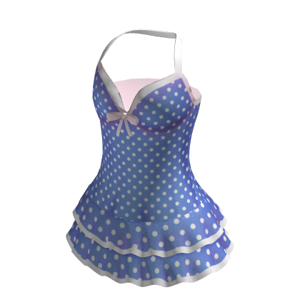 Blue Halter Polka Dot Mini Dress