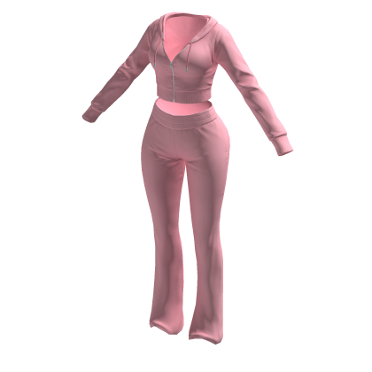 Tracksuit Pink Euina Outfit Flared Pants Crop Top thumbnail