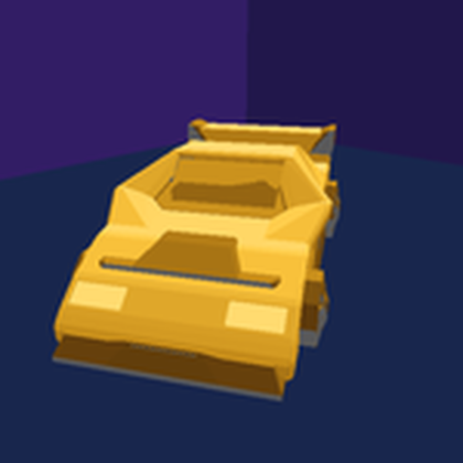 Store icon: a gold low-polygon supercar with a wedge-shaped nose and a rear wing, on a dark blue floor in front of purple walls