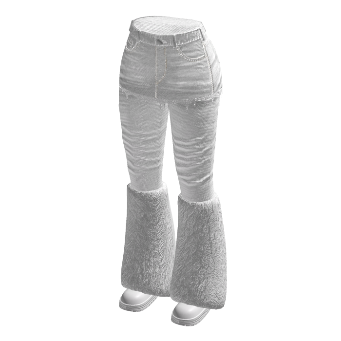 Distressed Flared Jeans Skirt Fur Boots (White)
