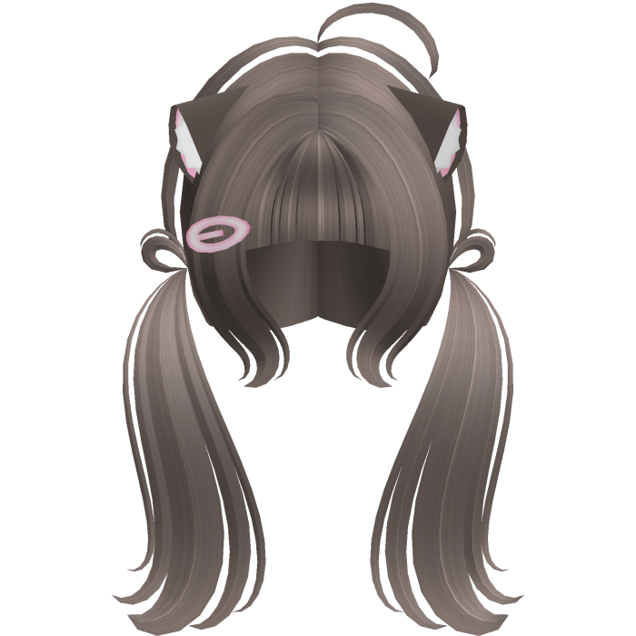 Cute Kitty Pigtails w/ Ears And Clip (Milk Tea)