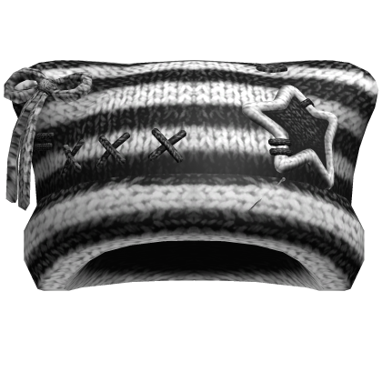 Striped Kitty Knit Stitches Beanie [Black/White]
