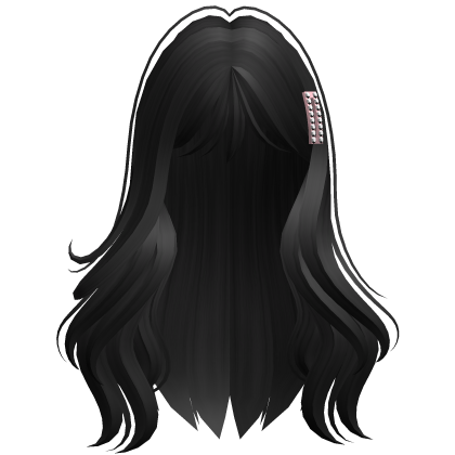 Long Natural Hairstyle with Hair Clip (Black)  Roblox item