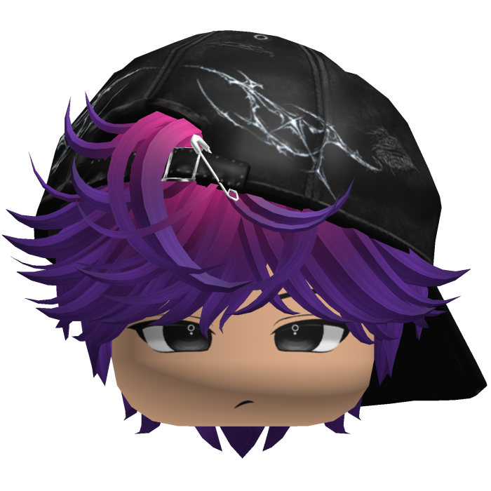 Cute Black Red emo hair with Y2K cap black