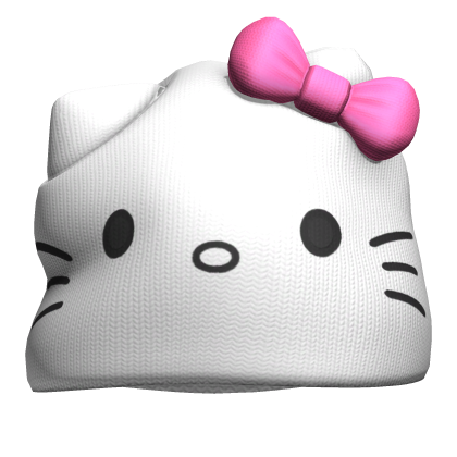 Kawaii kitty india beanie - White /w hot pink bow
