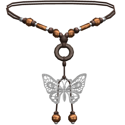 Boho Beaded Orange Butterfly Silver Necklace
