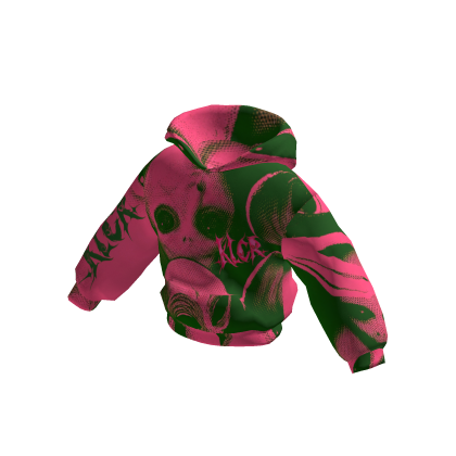 [Y2K] Pink Neon Alien Graffiti Spray Hoodie