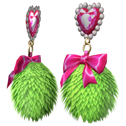 Kawaii Gyaru Fluffy Heart Earrings Green Pink